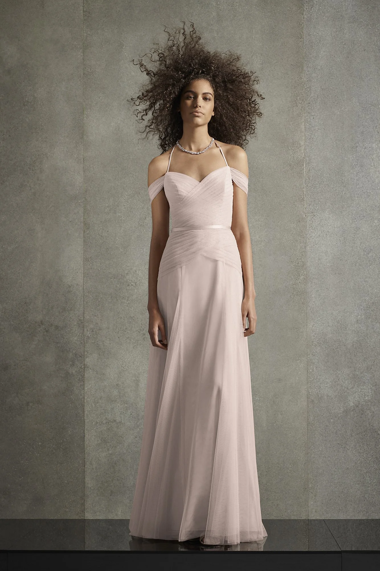 Pleated Bobbin Net Bridesmaid Dress with Tie Swags - Image 2