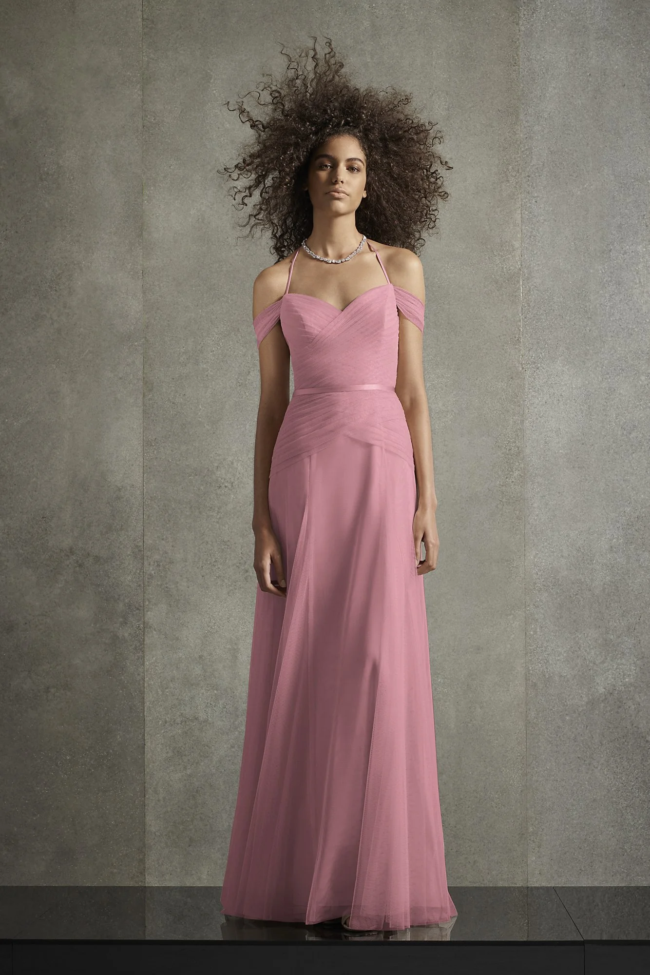 Pleated Bobbin Net Bridesmaid Dress with Tie Swags - Image 22