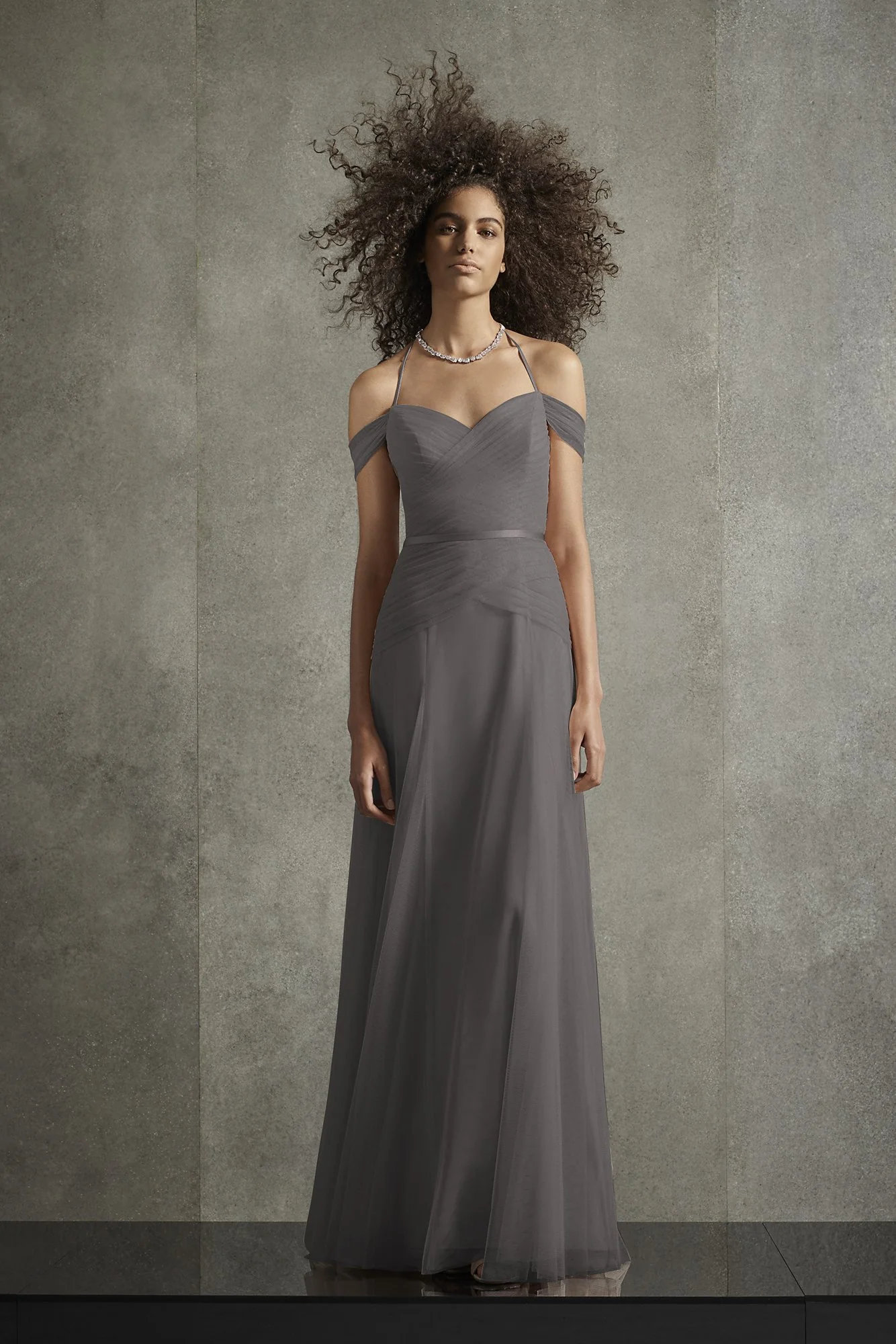 Pleated Bobbin Net Bridesmaid Dress with Tie Swags - Image 35