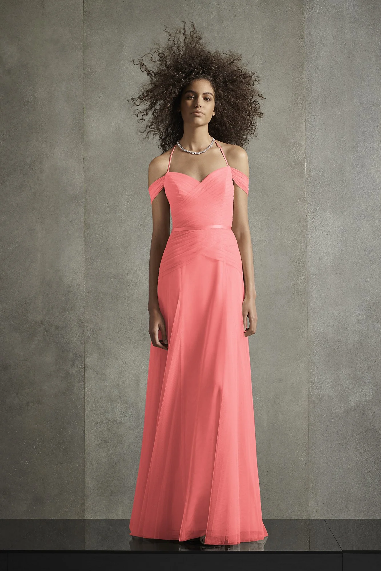 Pleated Bobbin Net Bridesmaid Dress with Tie Swags - Image 4