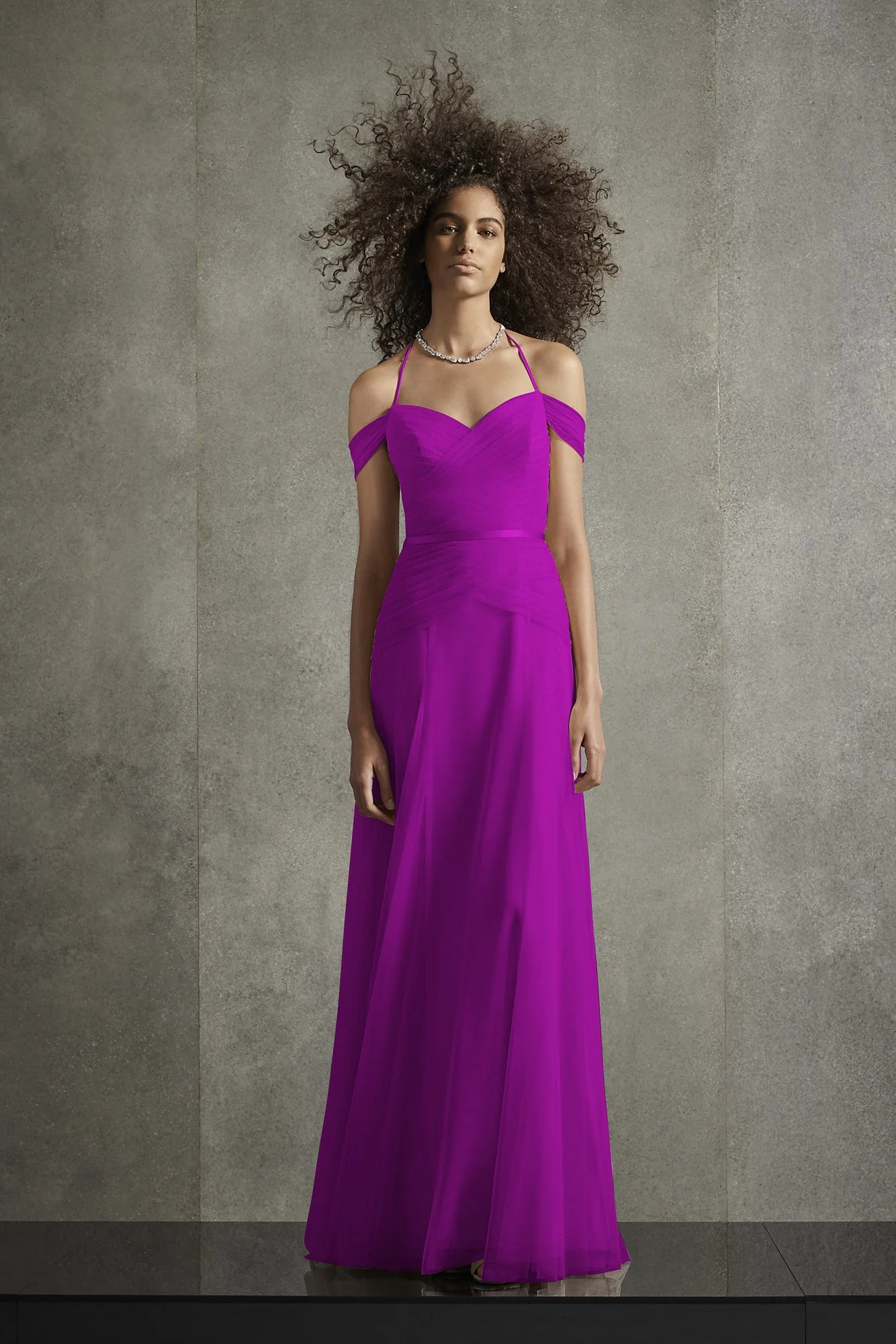 Pleated Bobbin Net Bridesmaid Dress with Tie Swags - Image 45