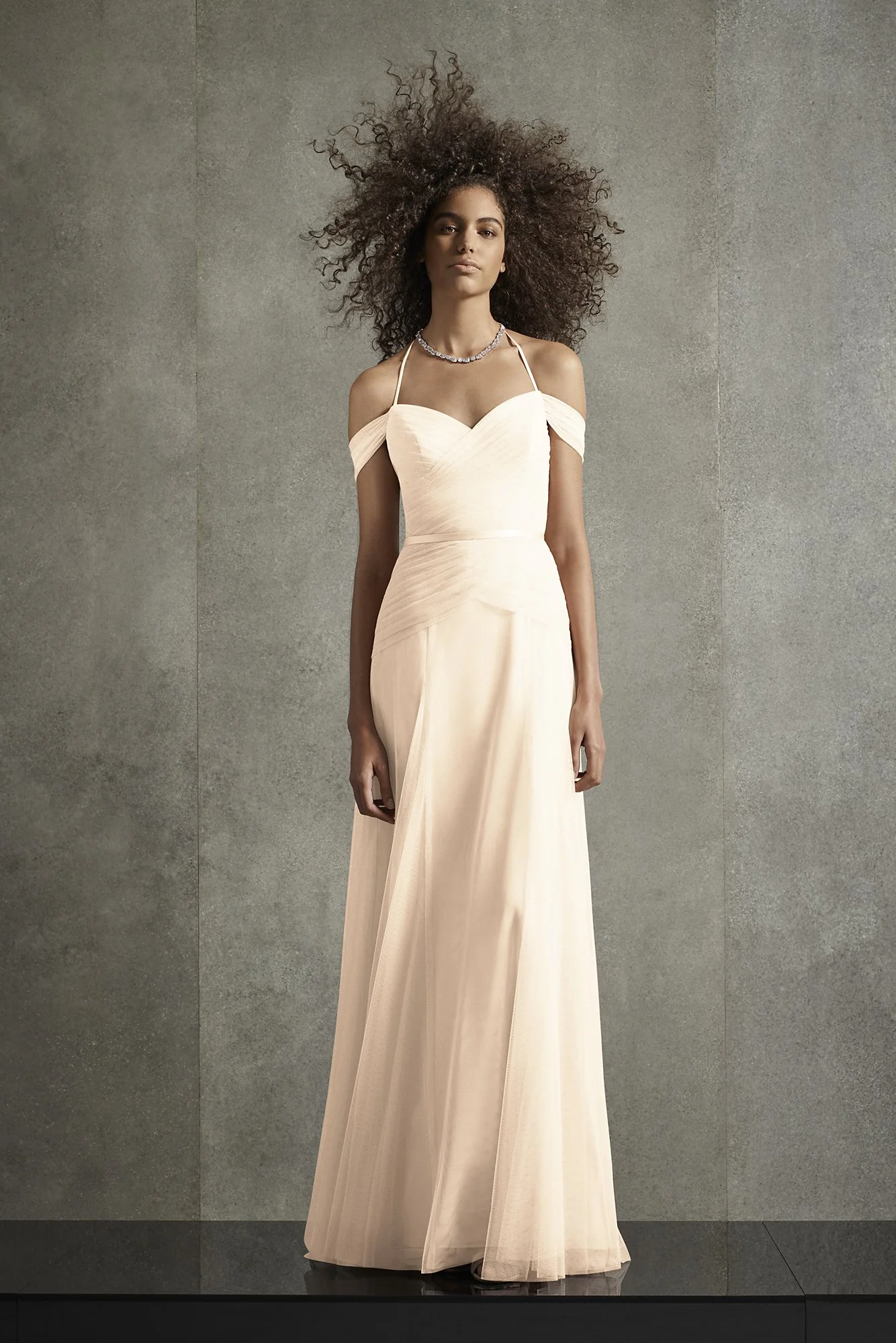 Pleated Bobbin Net Bridesmaid Dress with Tie Swags - Image 5