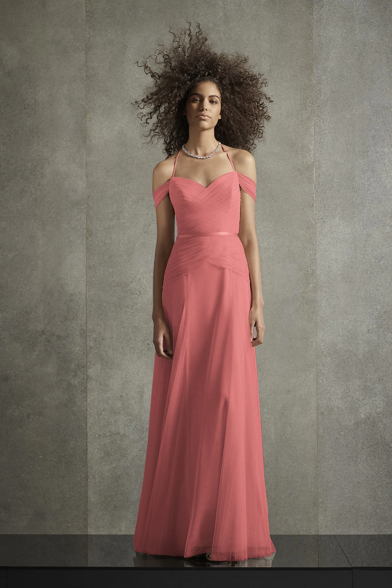 Pleated Bobbin Net Bridesmaid Dress with Tie Swags - Image 6