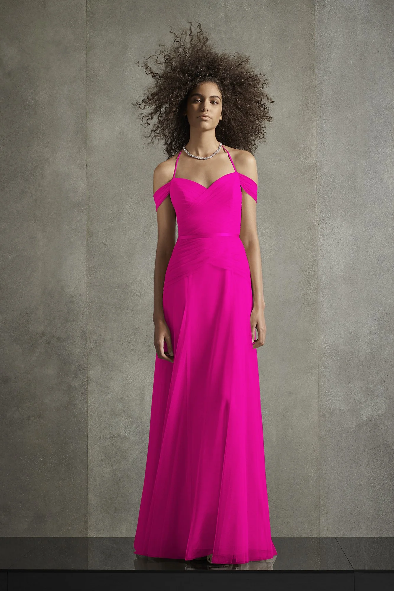 Pleated Bobbin Net Bridesmaid Dress with Tie Swags - Image 8