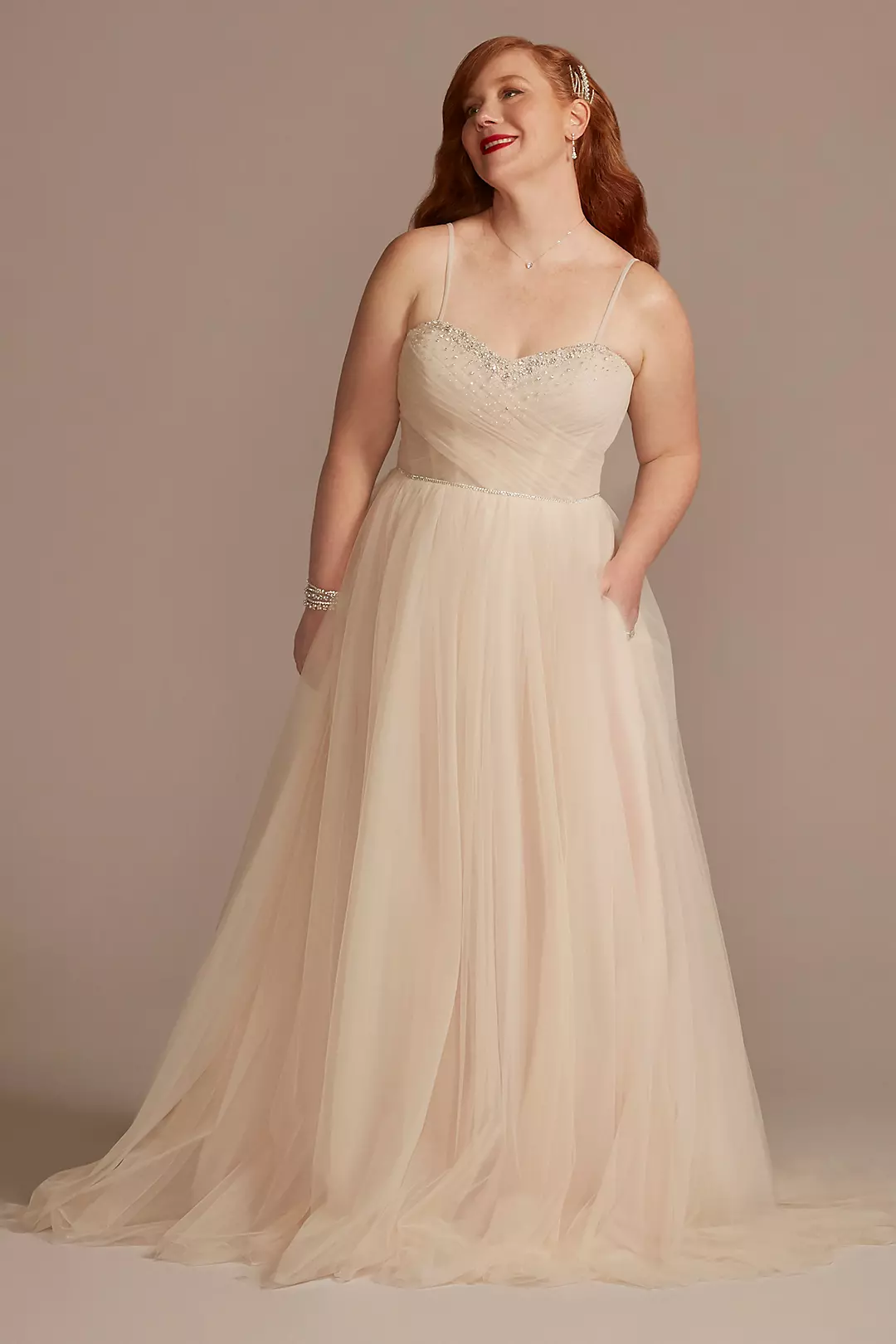 Pleated Bodice Tulle Strapless Plus Wedding Dress - Image 10