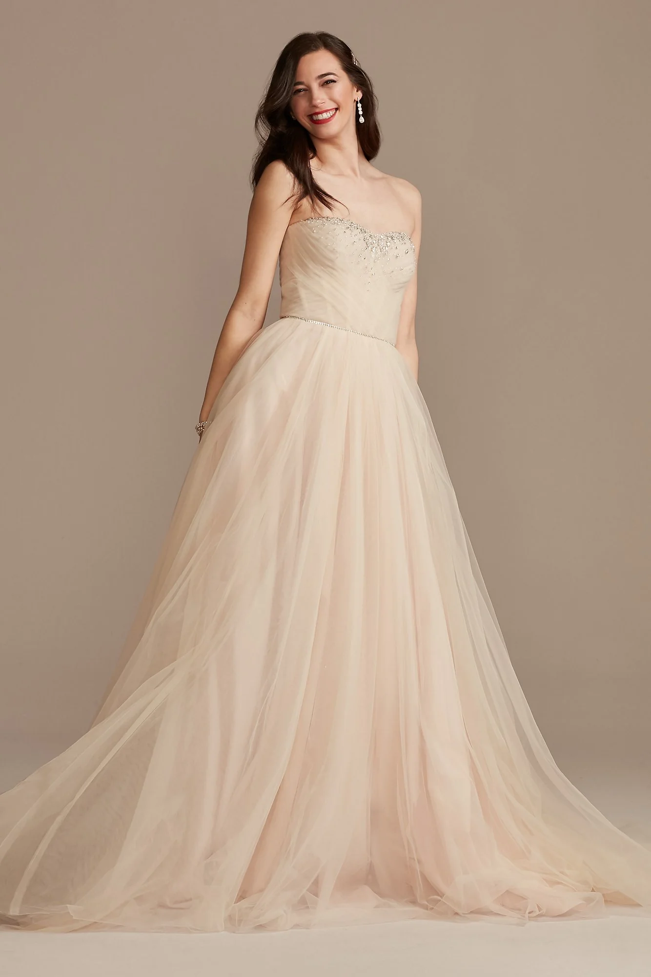Pleated Bodice Tulle Strapless Plus Wedding Dress - Image 4