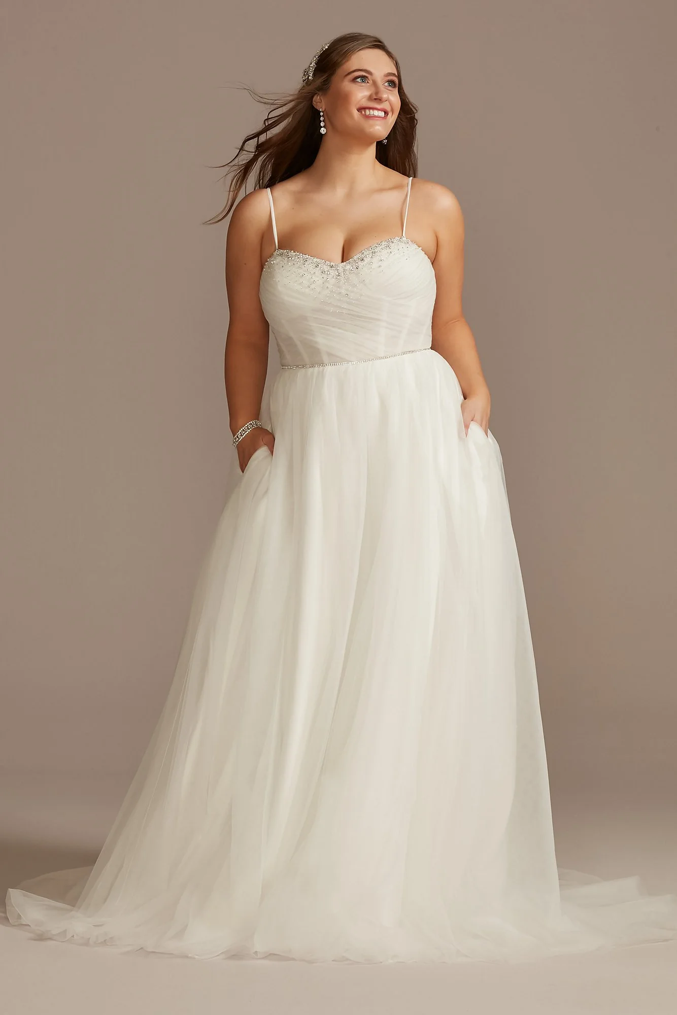 Pleated Bodice Tulle Strapless Plus Wedding Dress - Image 5