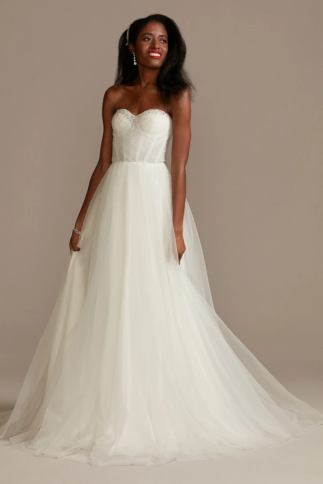Pleated Bodice Tulle Strapless Plus Wedding Dress - Image 6
