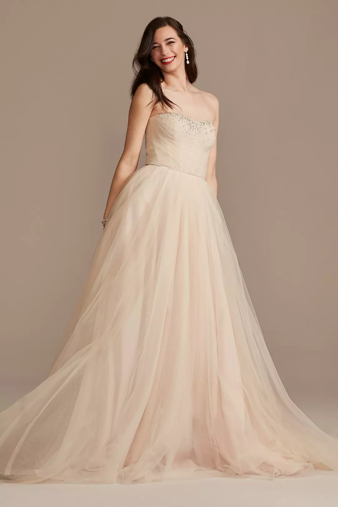 Pleated Bodice Tulle Strapless Plus Wedding Dress - Image 8