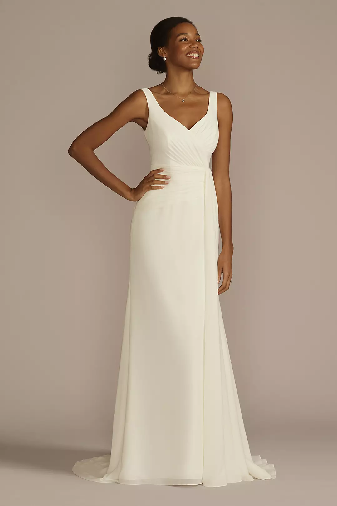 Pleated Chiffon V-Neck Tank A-Line Wedding Dress - Image 3