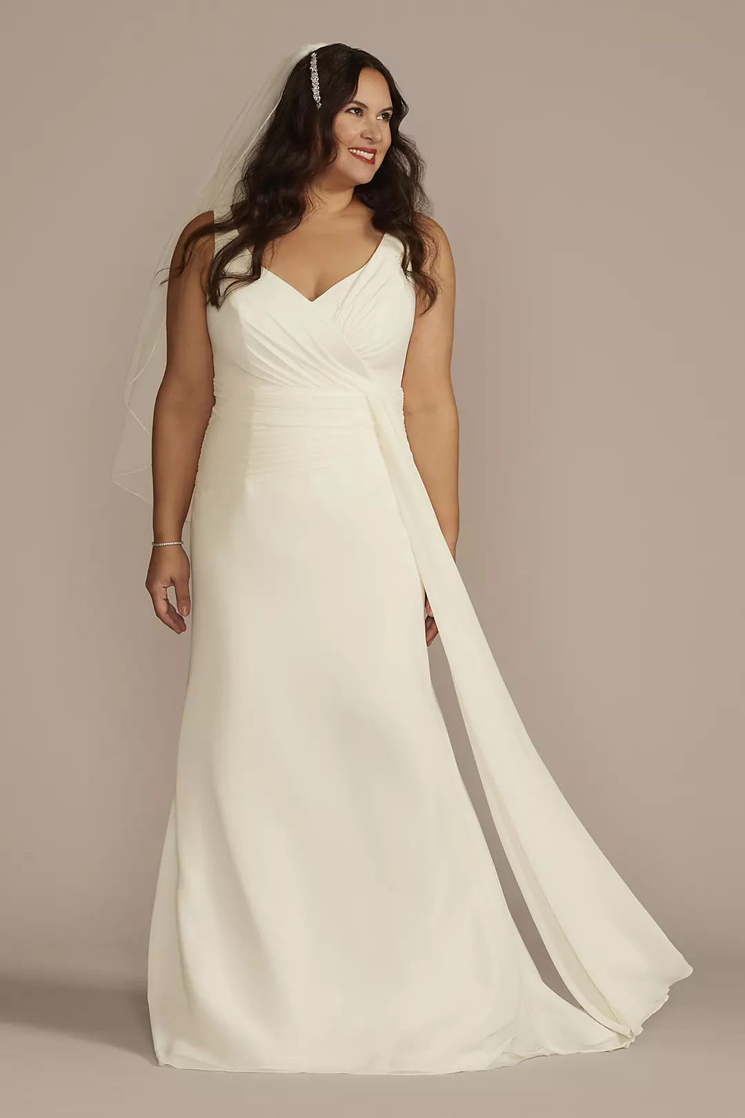 Pleated Chiffon V-Neck Tank A-Line Wedding Dress - Image 6