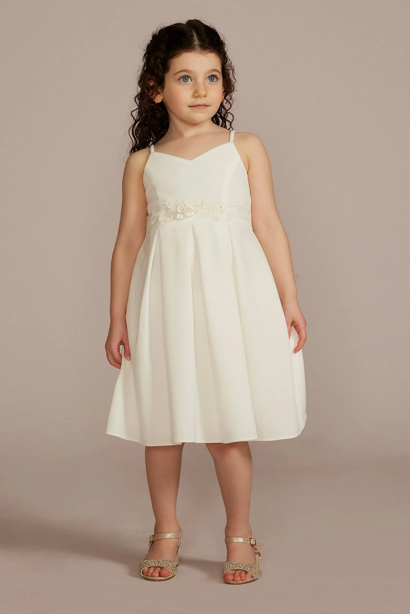 Pleated Crepe Spaghetti Strap Flower Girl Dress - Image 2