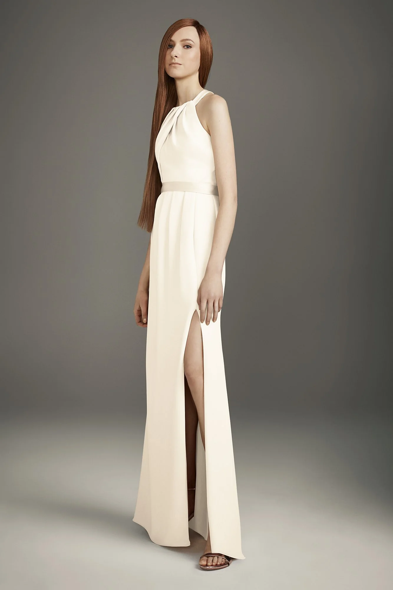 Pleated Cross-Back Double Cloth Bridesmaid Dress