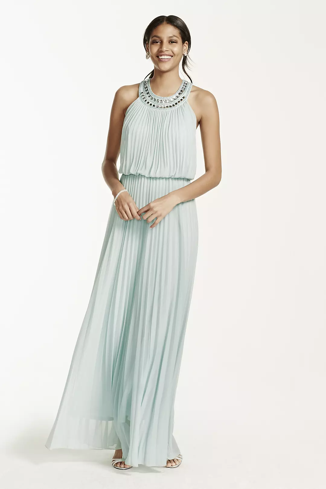 Pleated Crystal Embellished Neckline Blouson Gown - Image 6
