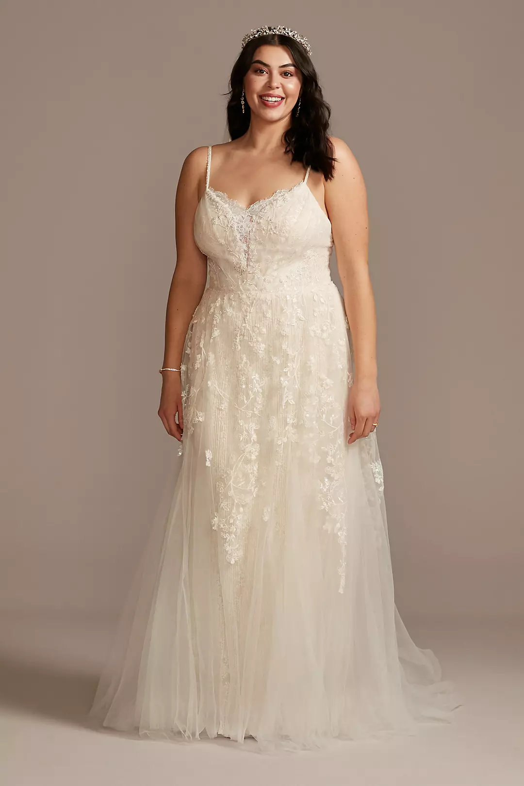 Pleated Lace Wedding Dress with Caged Tulle Skirt - Image 4