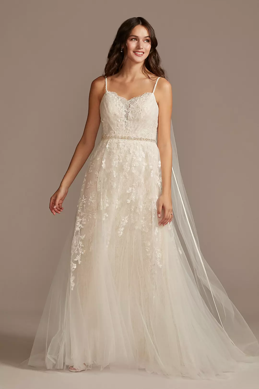 Pleated Lace Wedding Dress with Caged Tulle Skirt - Image 6