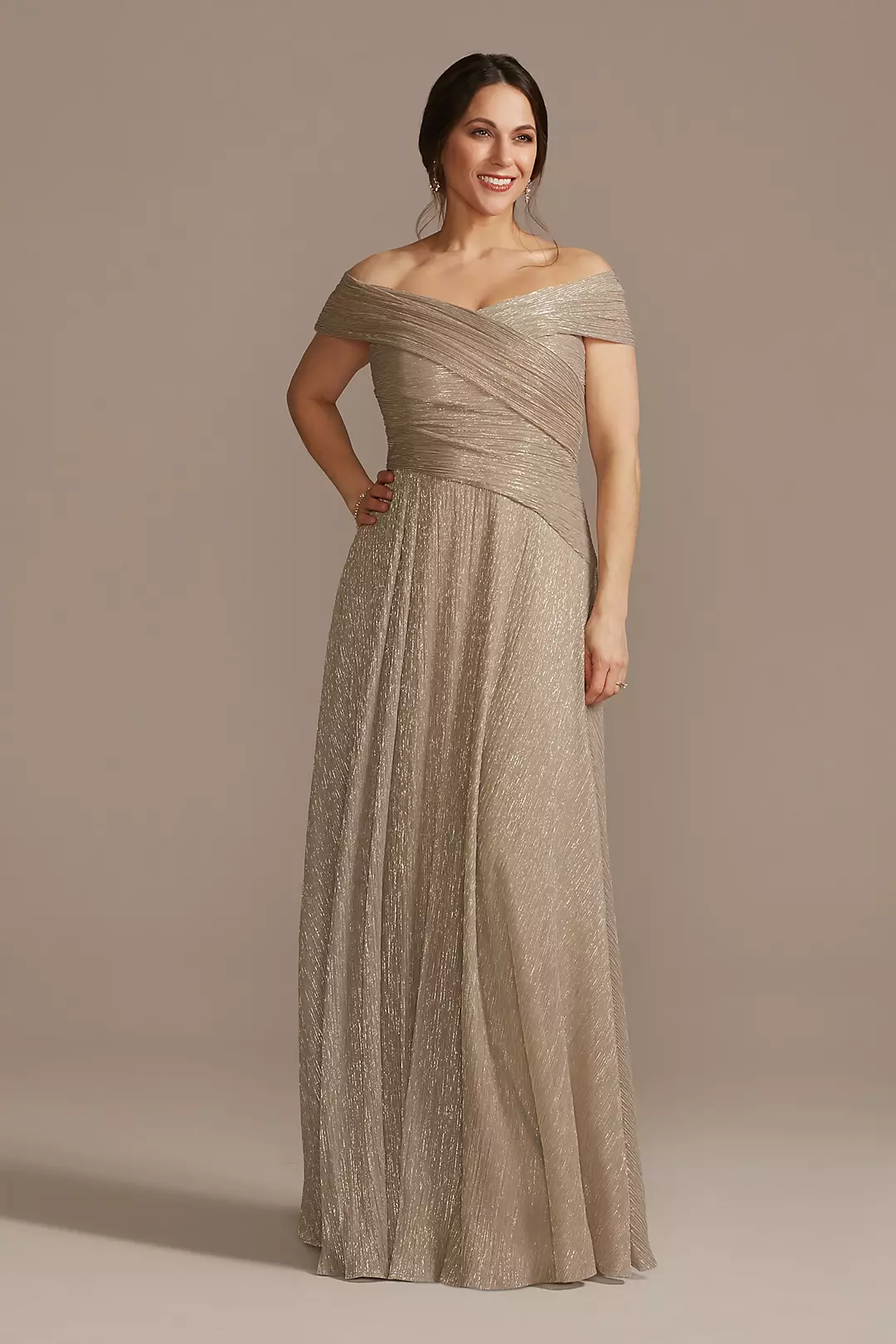 Pleated Metallic Off-the-Shoulder Dress - Image 2