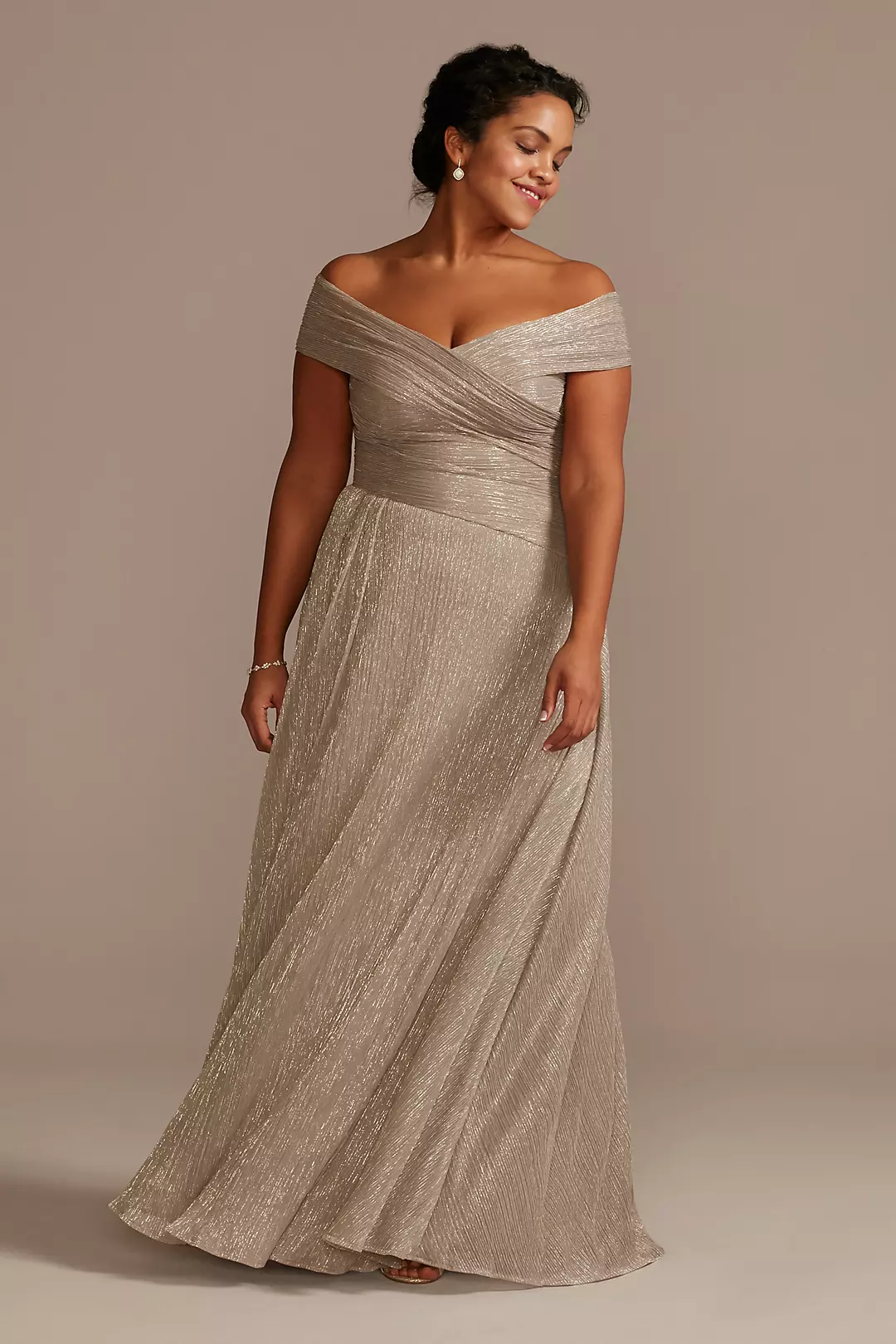 Pleated Metallic Off-the-Shoulder Dress - Image 3