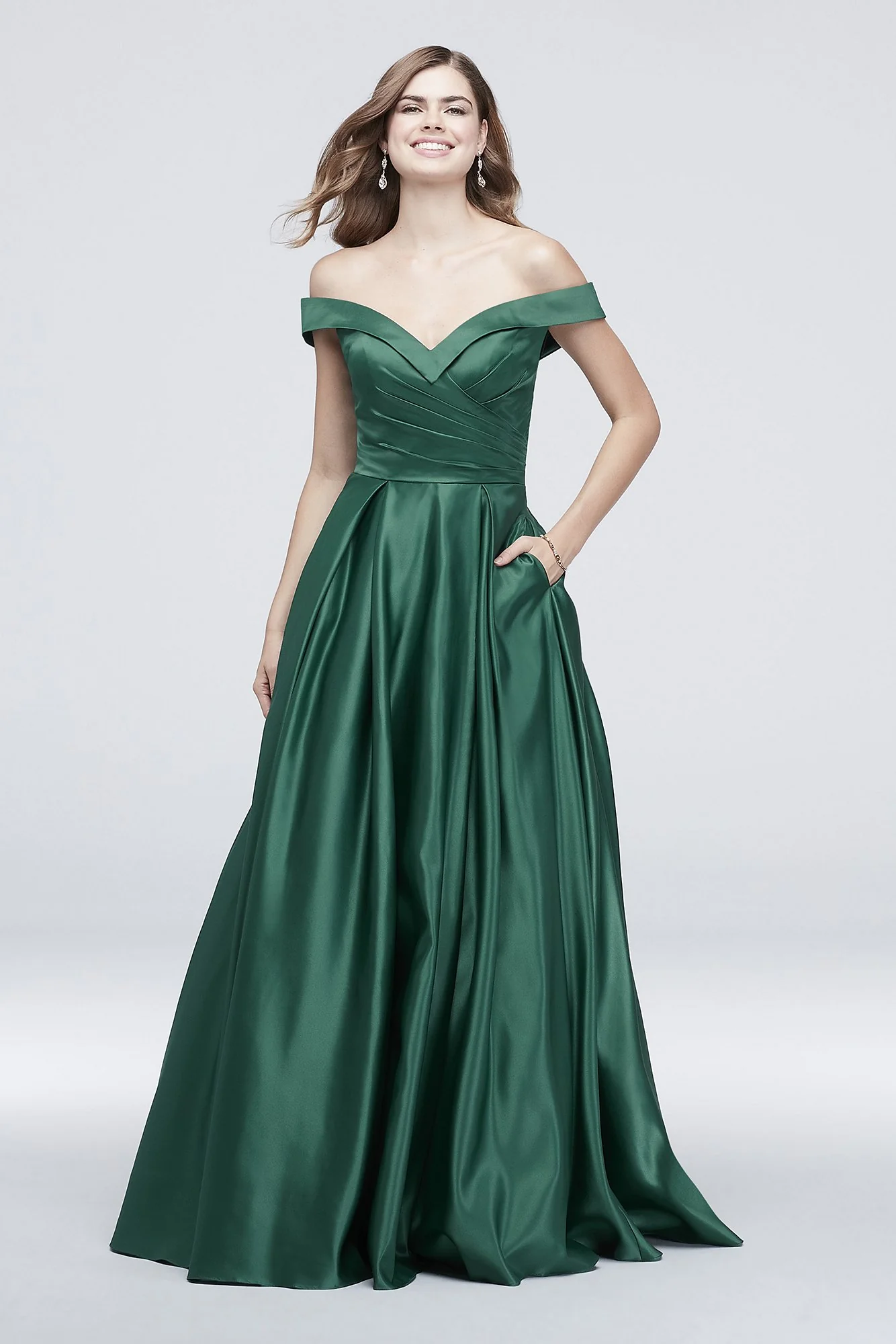 Pleated Off-the-Shoulder Lapel Ball Gown - Image 2