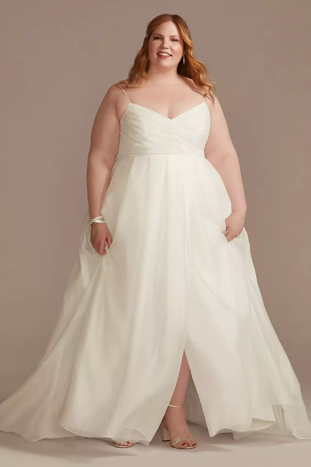 Pleated Organza A-Line Wedding Dress with Slit - Image 6
