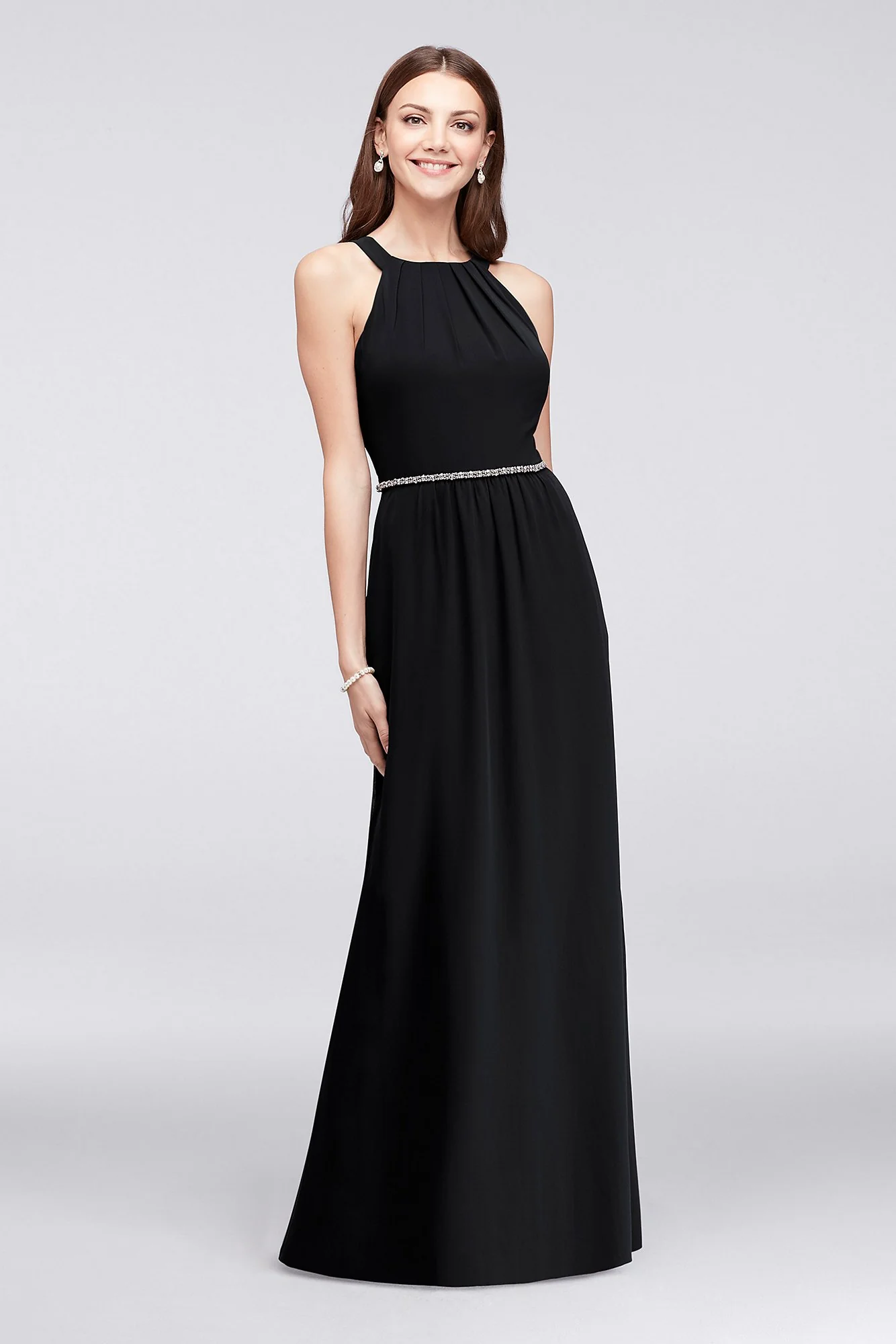 Pleated Round-Neck Plus Size Gown with Bead Waist - Image 3