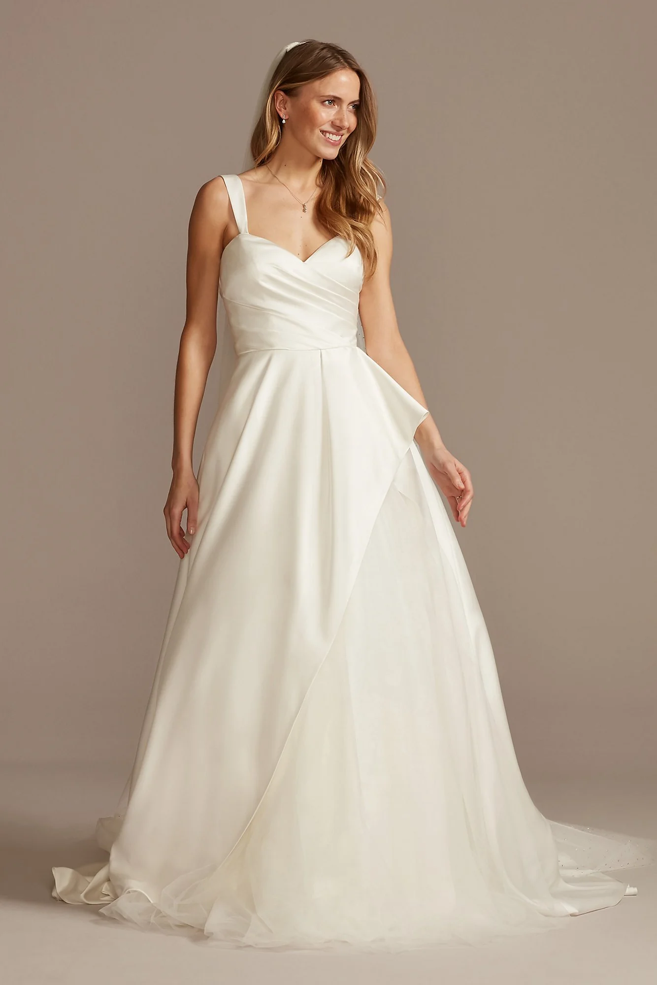 Satin Asymmetric Tulle Hem Plus Size Wedding Dress