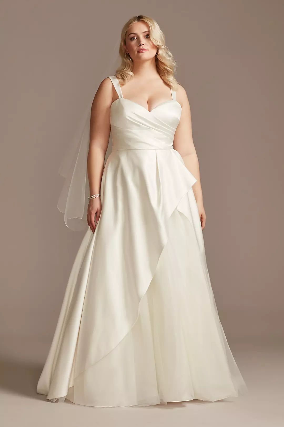 Satin Asymmetric Tulle Hem Plus Size Wedding Dress - Image 19