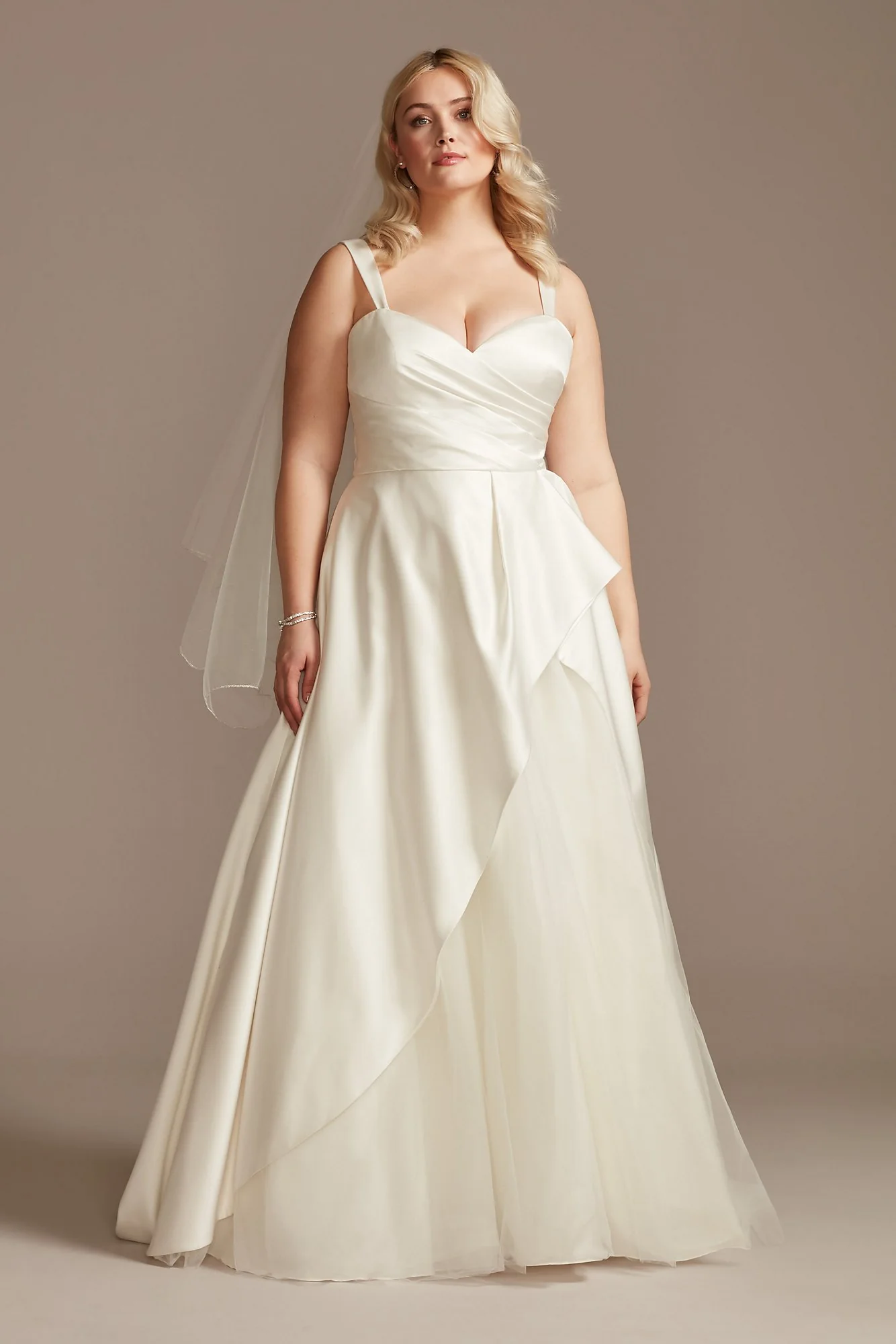 Satin Asymmetric Tulle Hem Plus Size Wedding Dress - Image 2