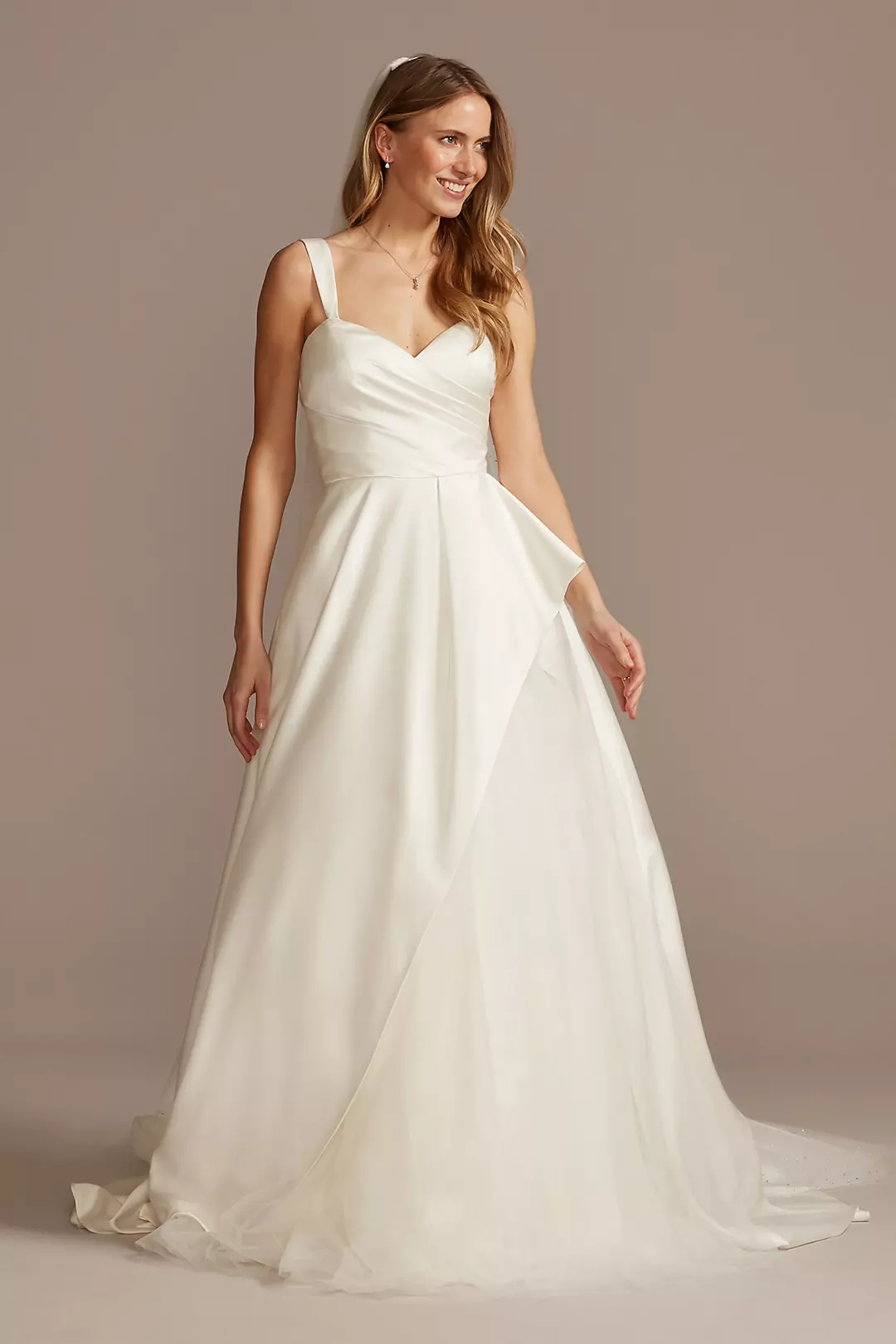 Satin Asymmetric Tulle Hem Plus Size Wedding Dress - Image 4