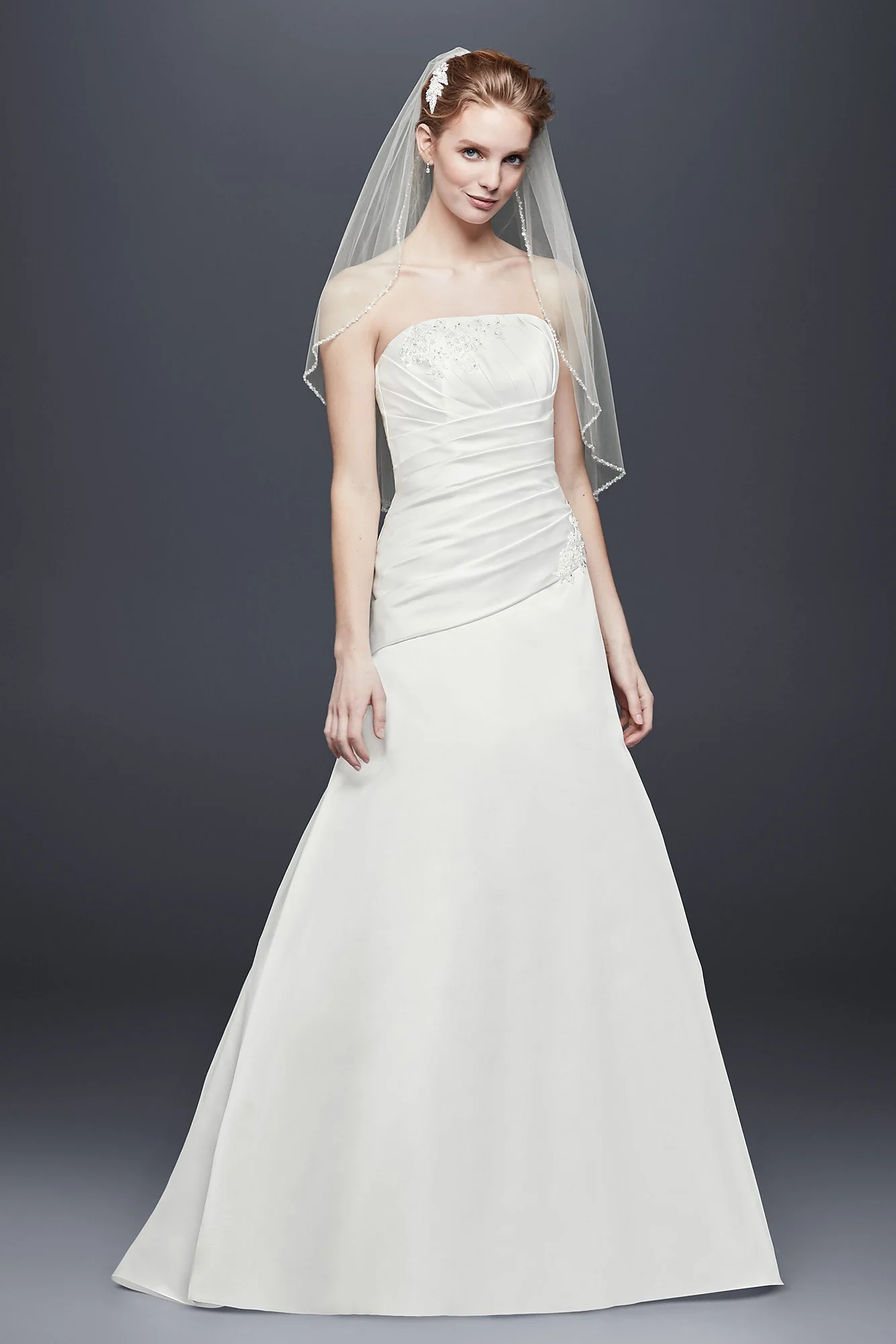 Pleated Satin Drop-Waist A-Line Wedding Dress - Image 2