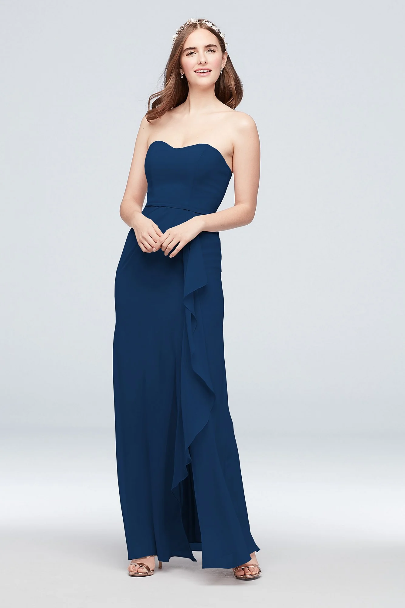 Pleated Strapless Bridesmaid Dress with  Cascade - Image 27