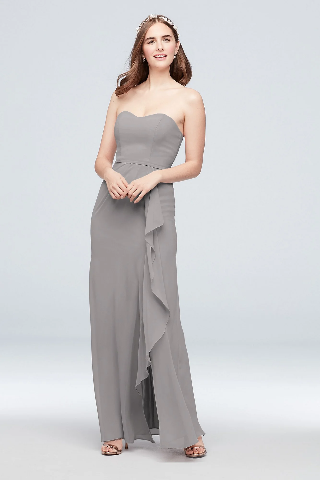 Pleated Strapless Bridesmaid Dress with  Cascade - Image 38