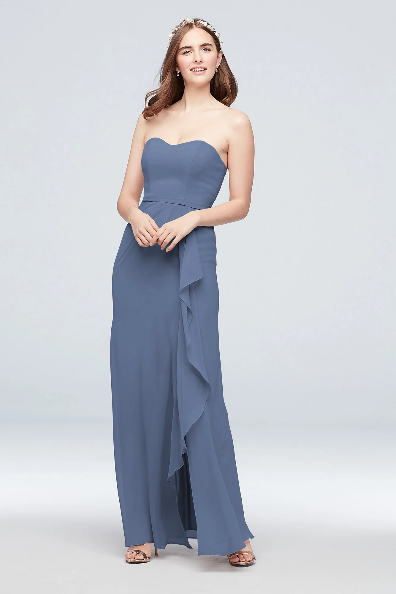 Pleated Strapless Bridesmaid Dress with  Cascade - Image 5