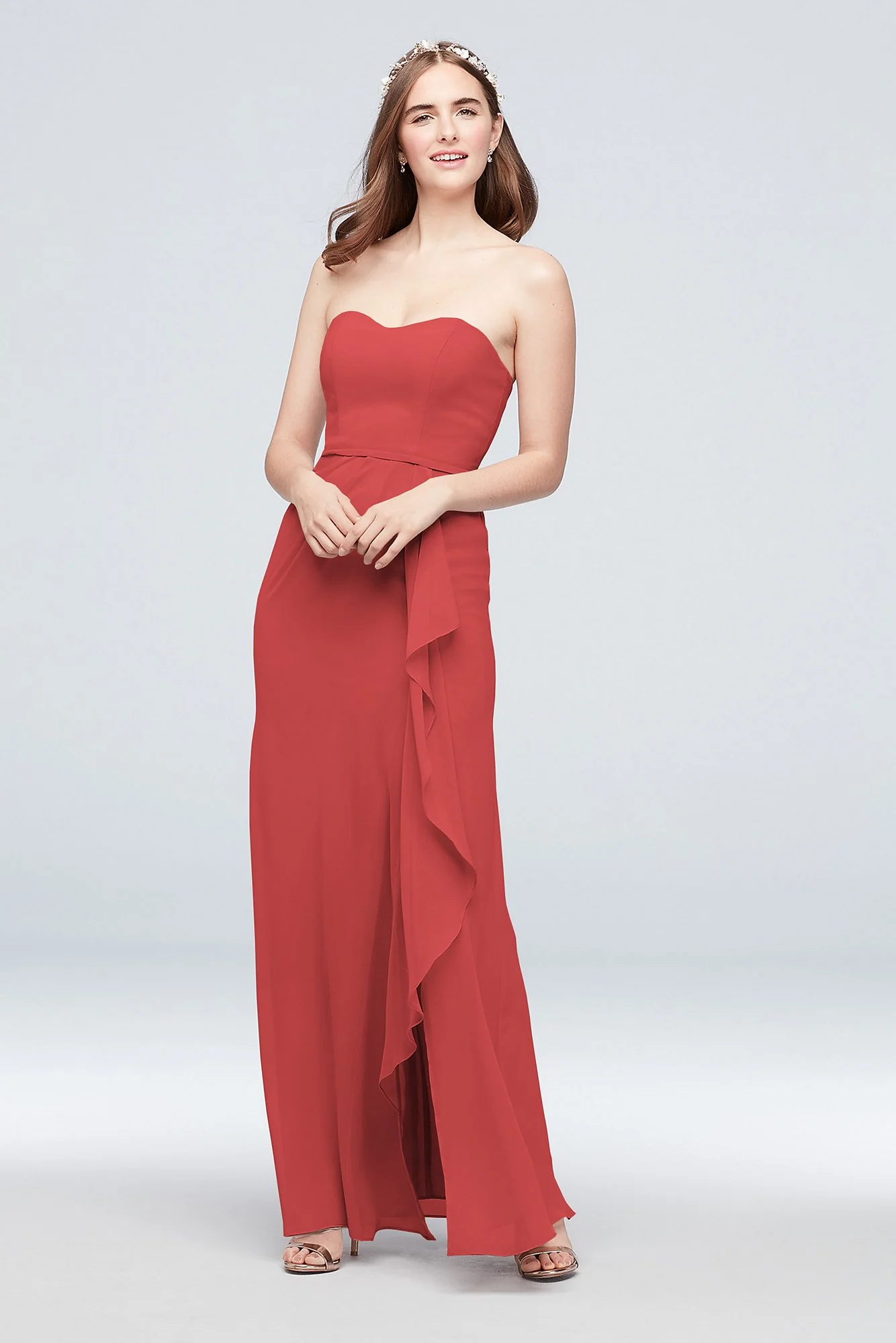 Pleated Strapless Bridesmaid Dress with  Cascade - Image 86