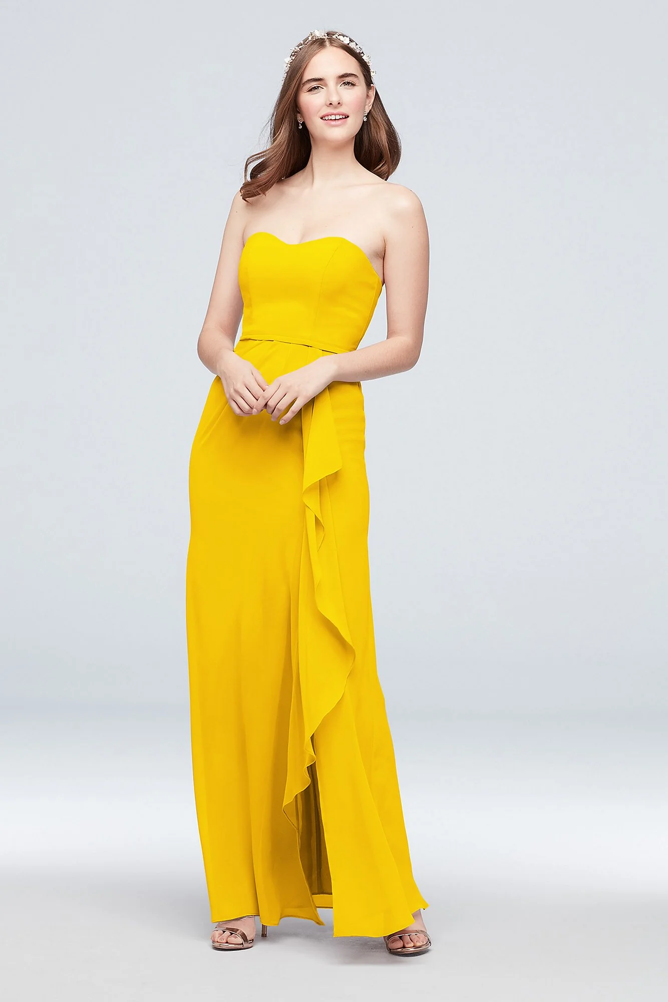 Pleated Strapless Bridesmaid Dress with  Cascade - Image 91