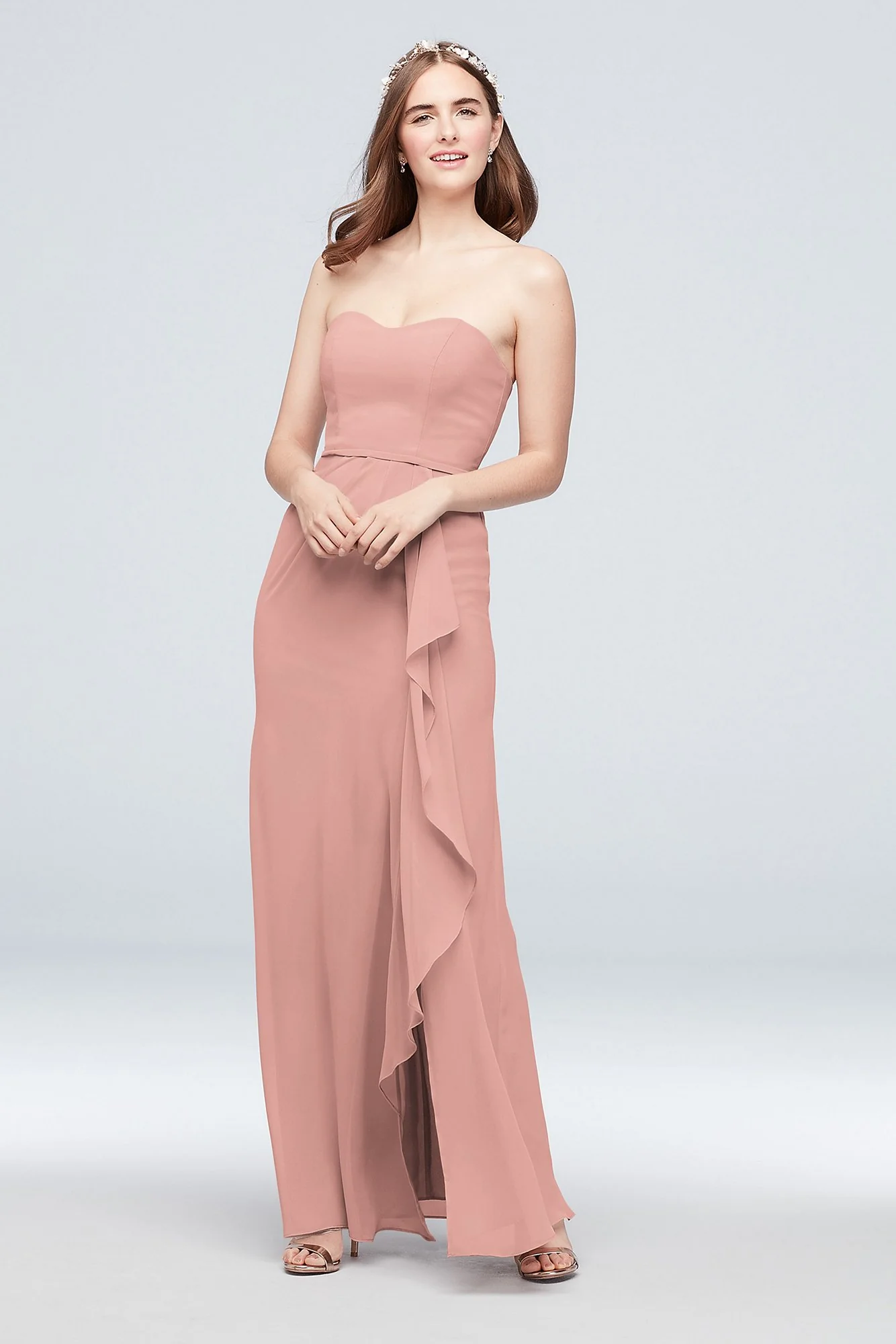 Pleated Strapless Bridesmaid Dress with  Cascade - Image 94