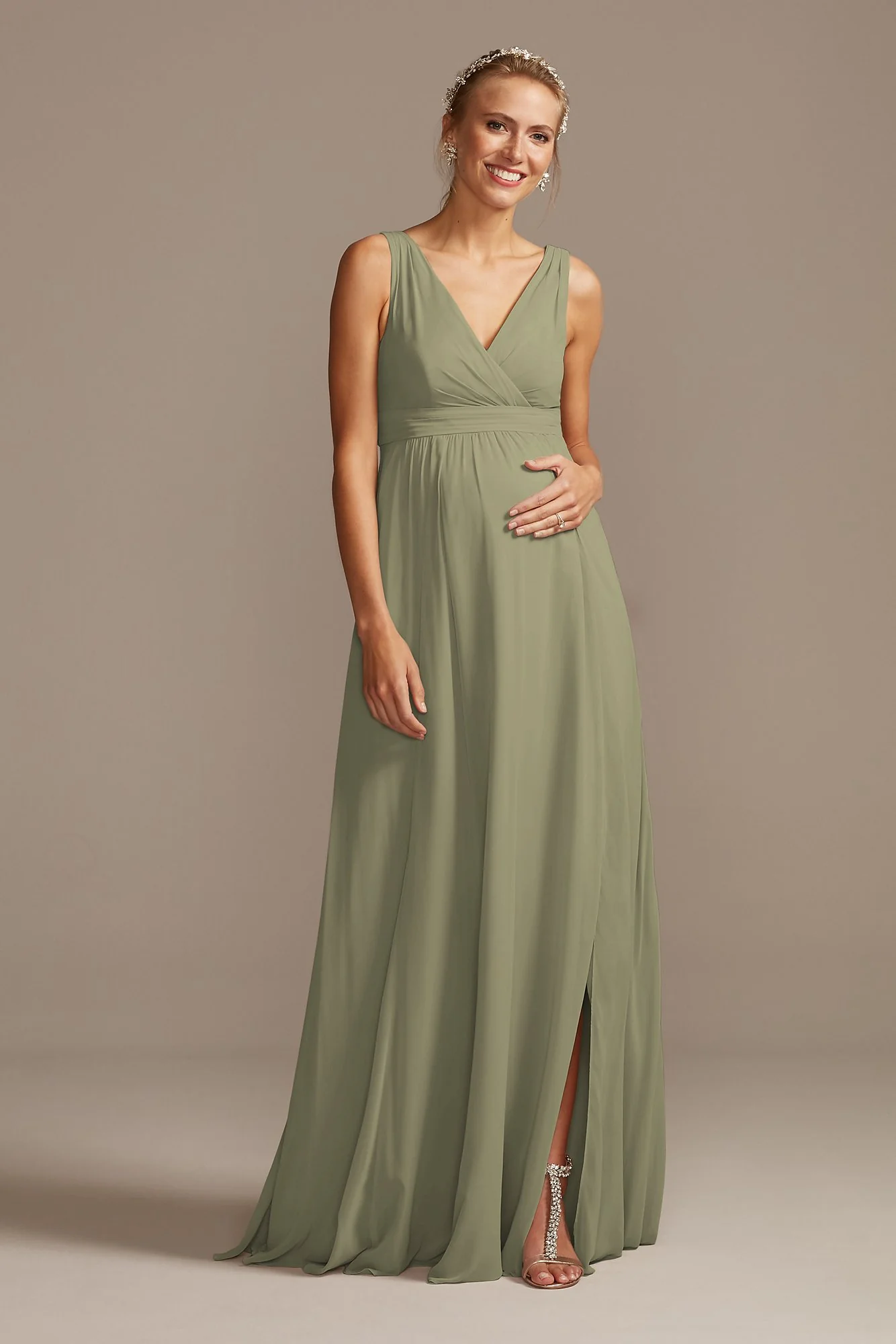 Pleated Tank Chiffon Maternity Dress - Image 112