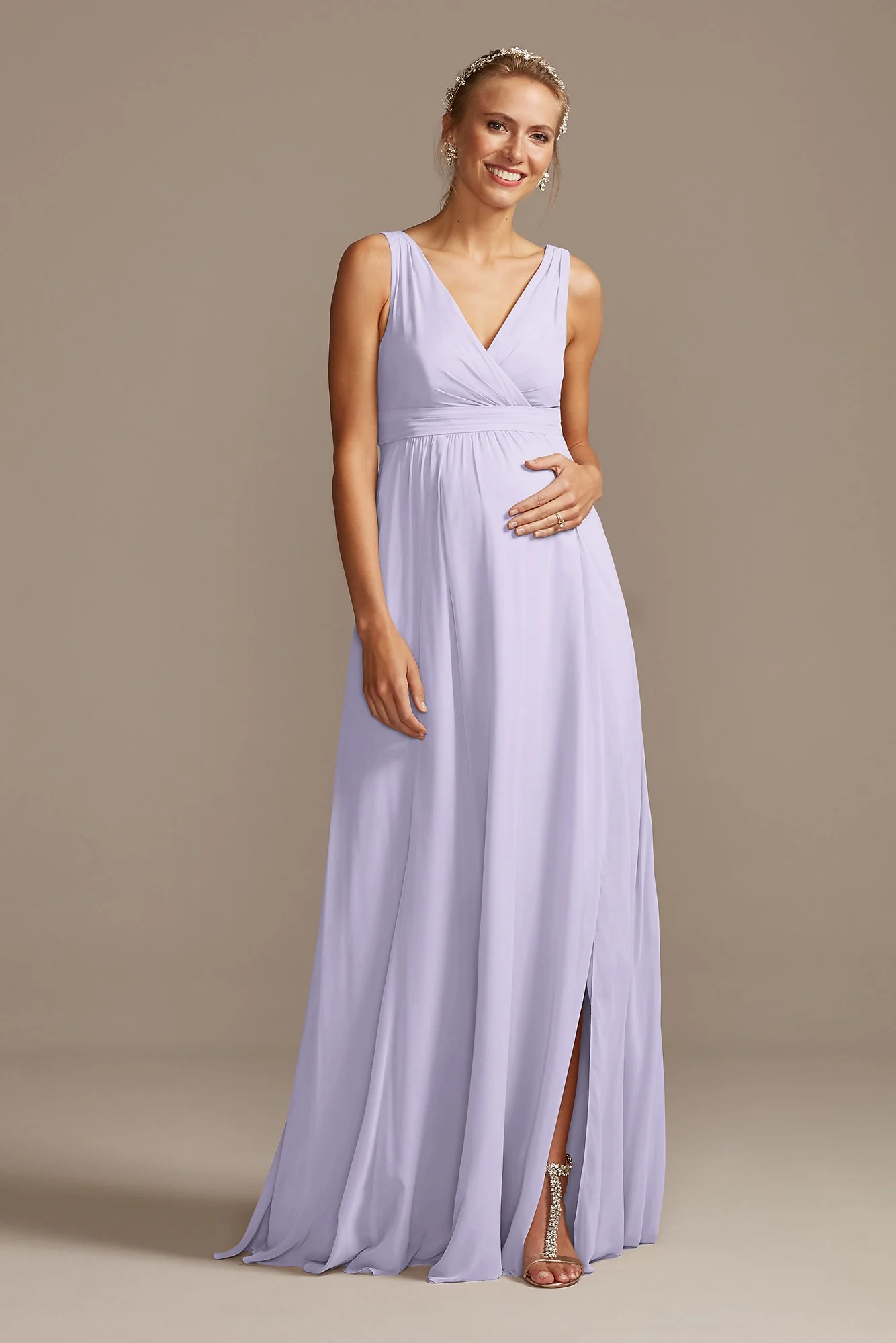 Pleated Tank Chiffon Maternity Dress - Image 3