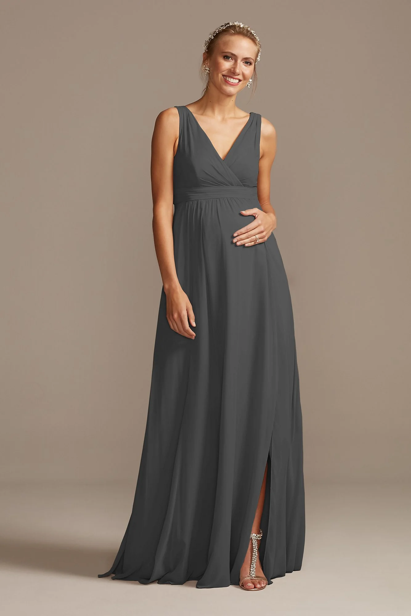 Pleated Tank Chiffon Maternity Dress - Image 90