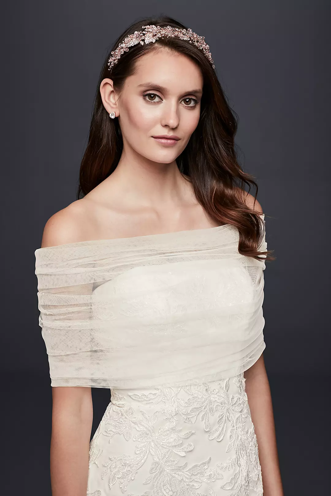 Pleated Tulle Off-the-Shoulder Wrap