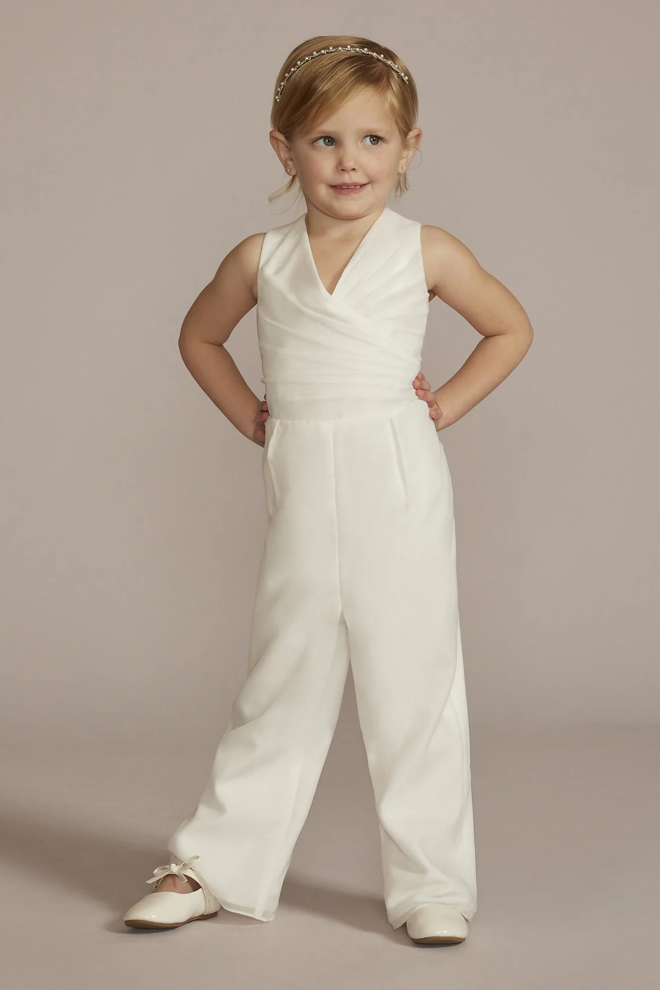 Pleated V-Neck Chiffon Flower Girl Jumpsuit