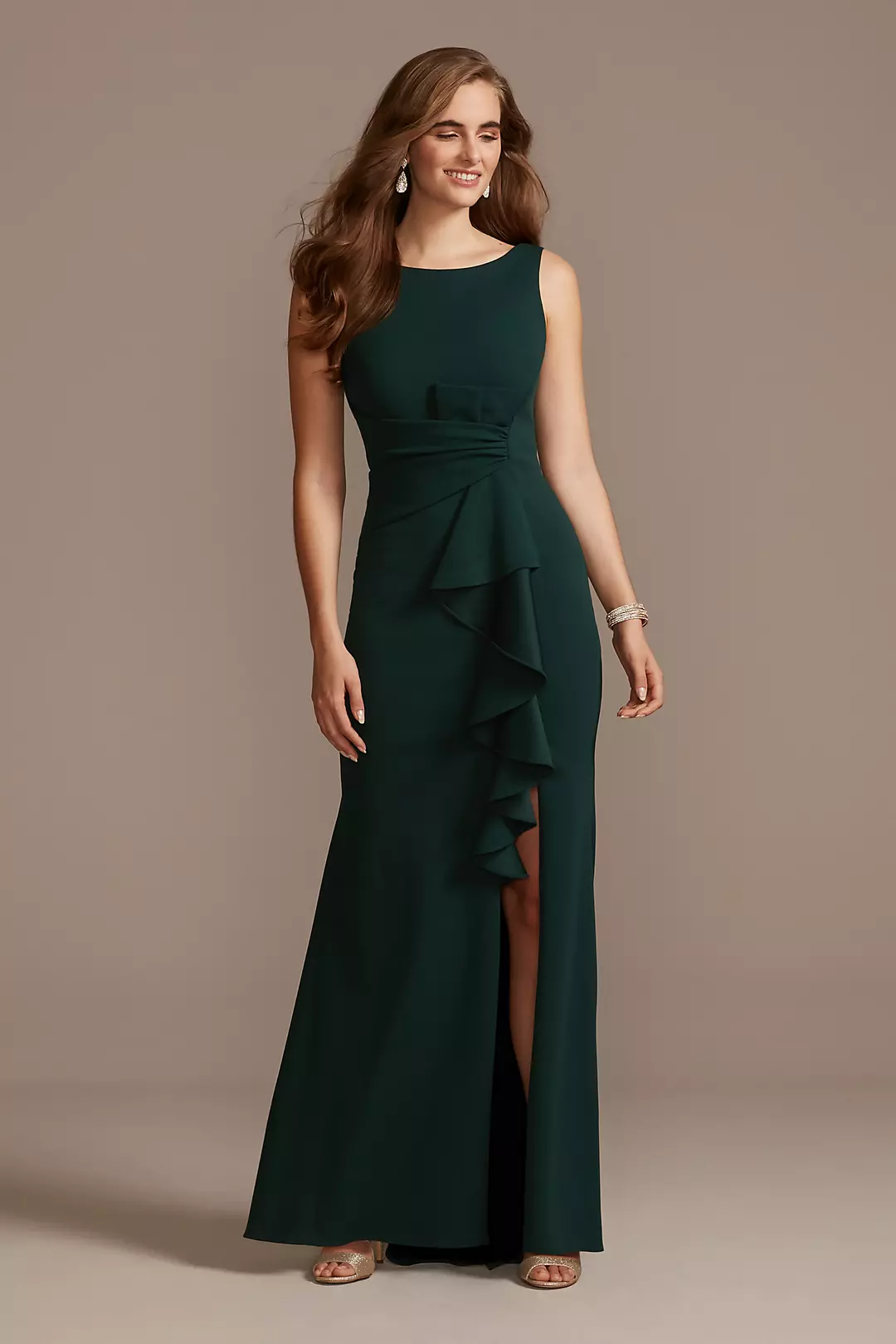 Pleated Waist Cascading Ruffle Dress with Slit - Image 14