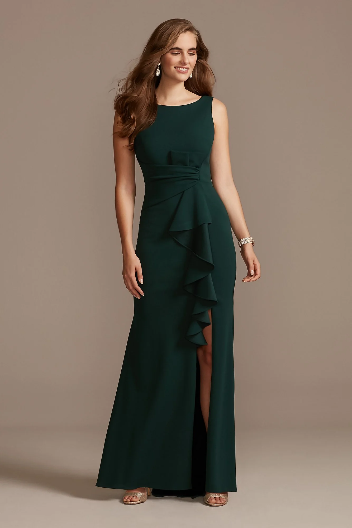 Pleated Waist Cascading Ruffle Dress with Slit - Image 2