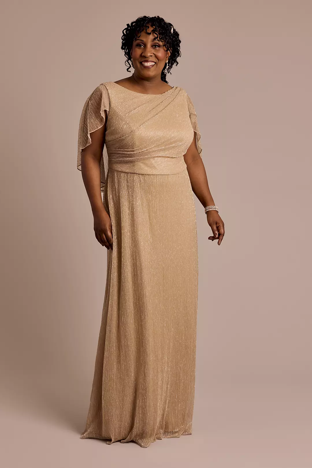 Plisse Knit A-Line Dress with Attached Capelet - Image 3