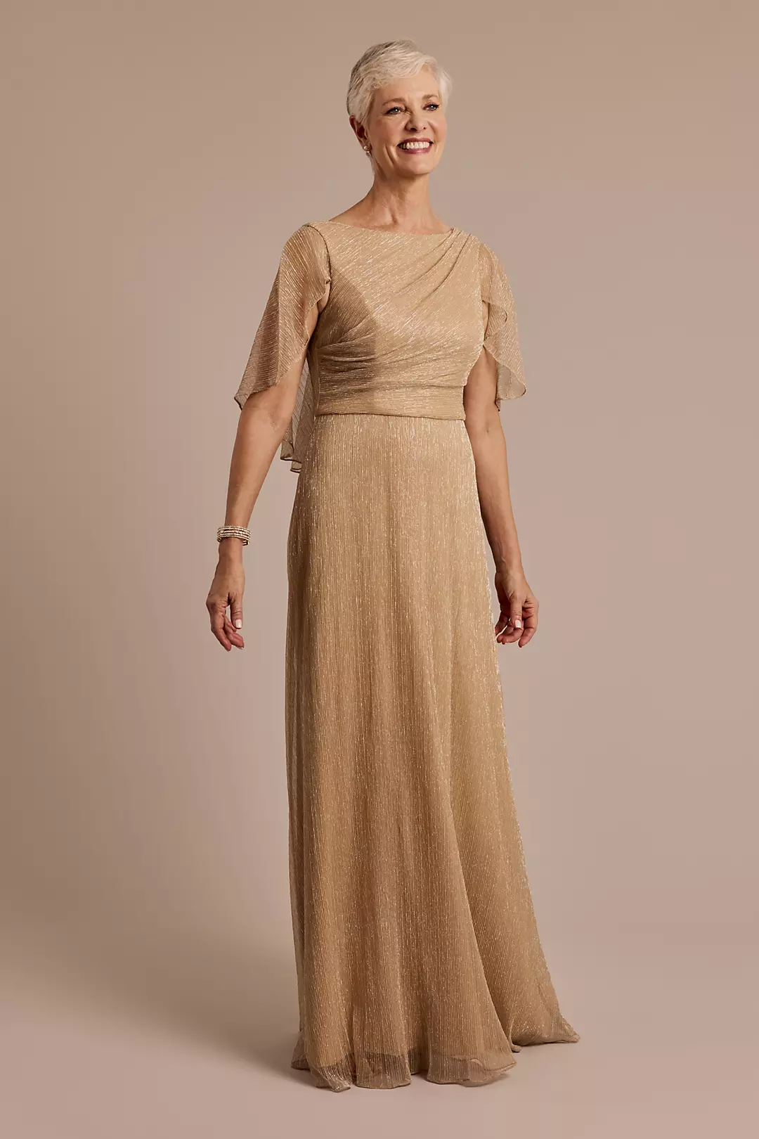 Plisse Knit A-Line Dress with Attached Capelet - Image 5