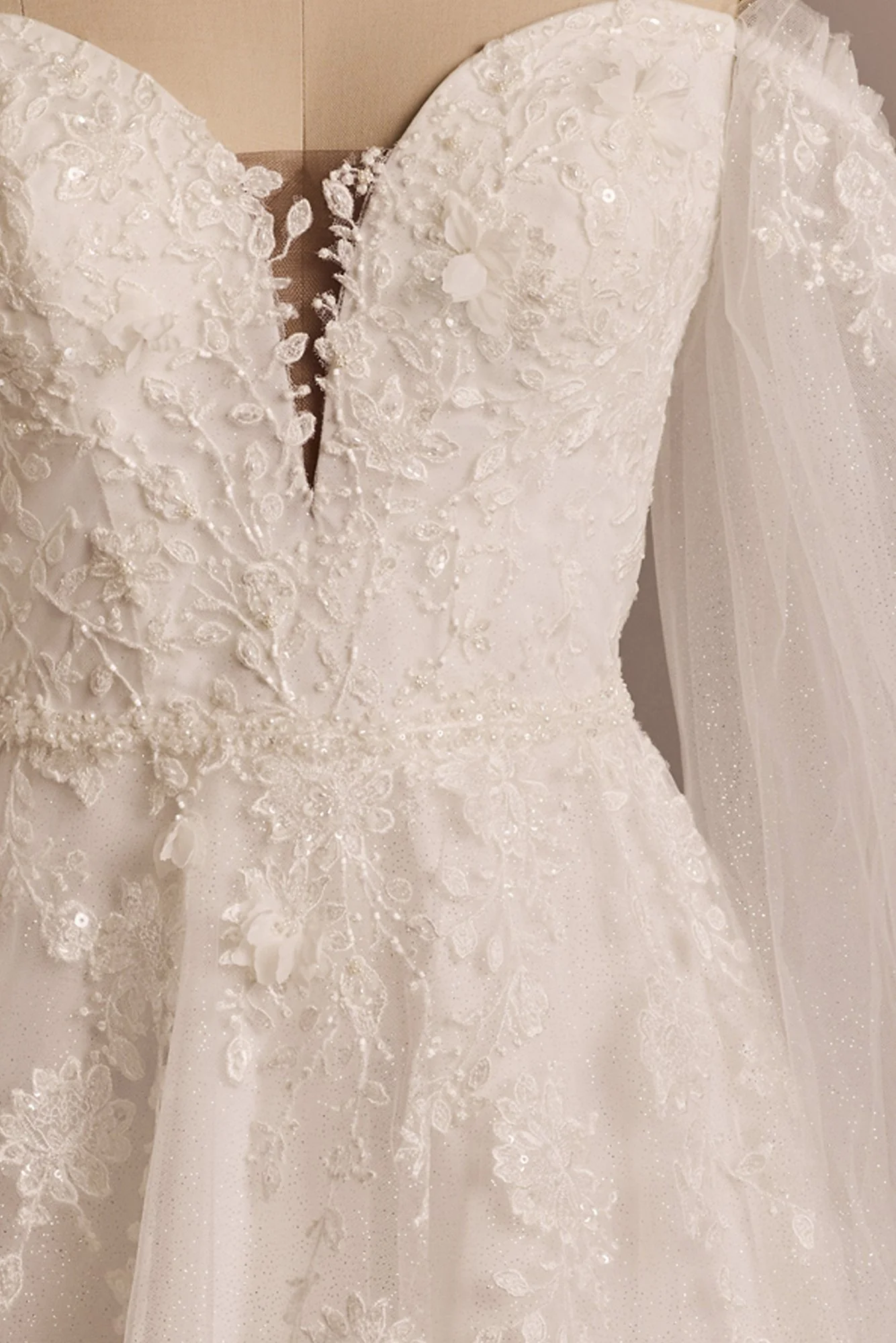 Plunge Neckline Billow Sleeve Wedding Dress