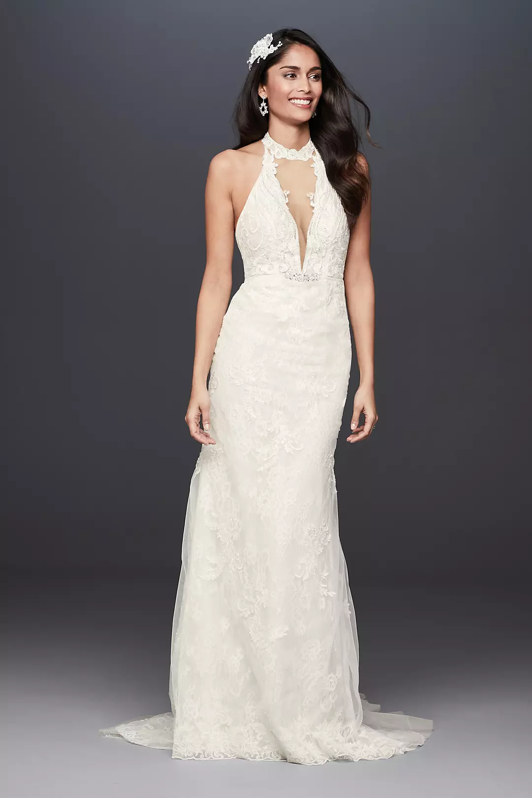Plunge Neckline Halter Plus Size Wedding Dress - Image 20