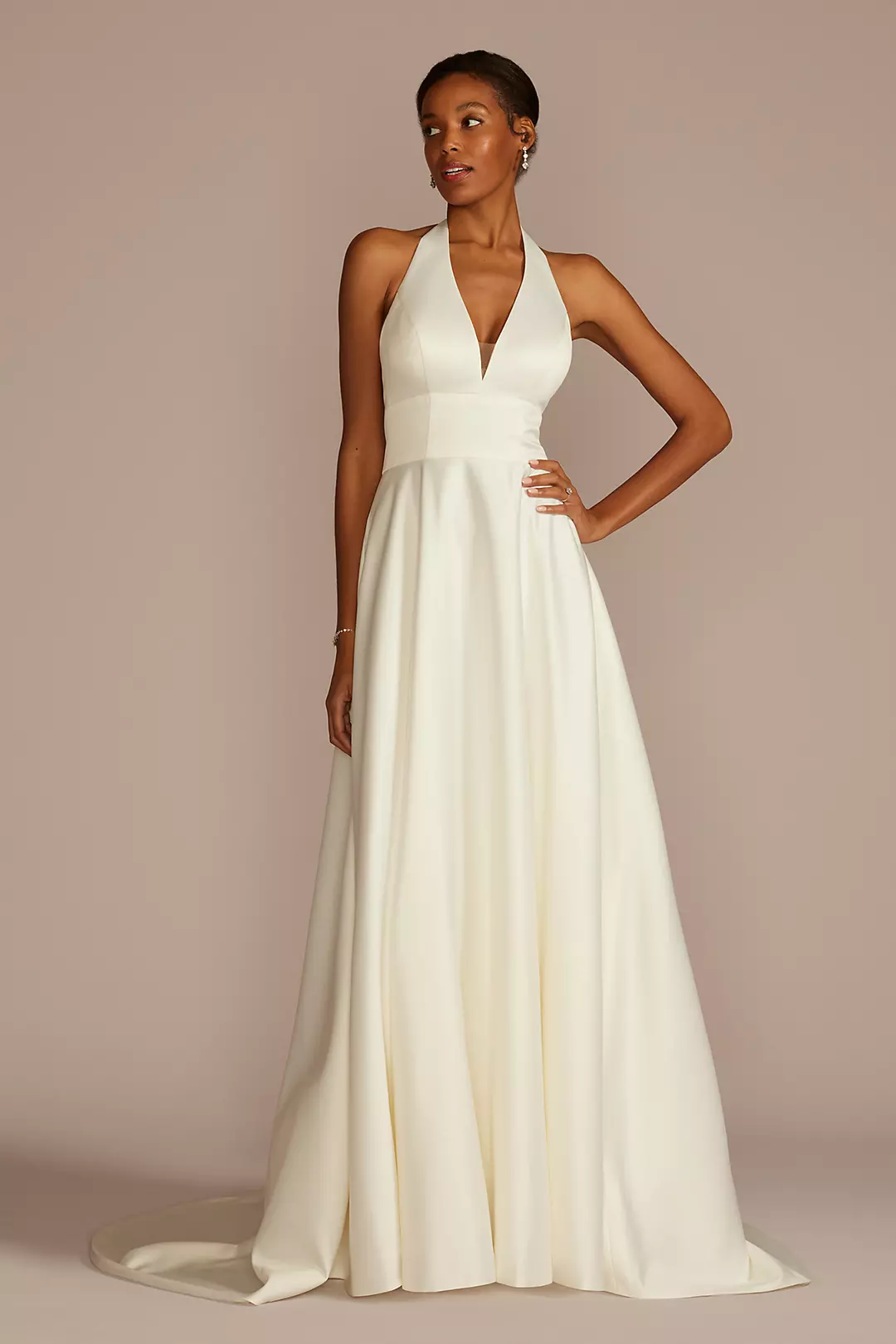 Plunging Halter Satin A-Line Wedding Dress - Image 20