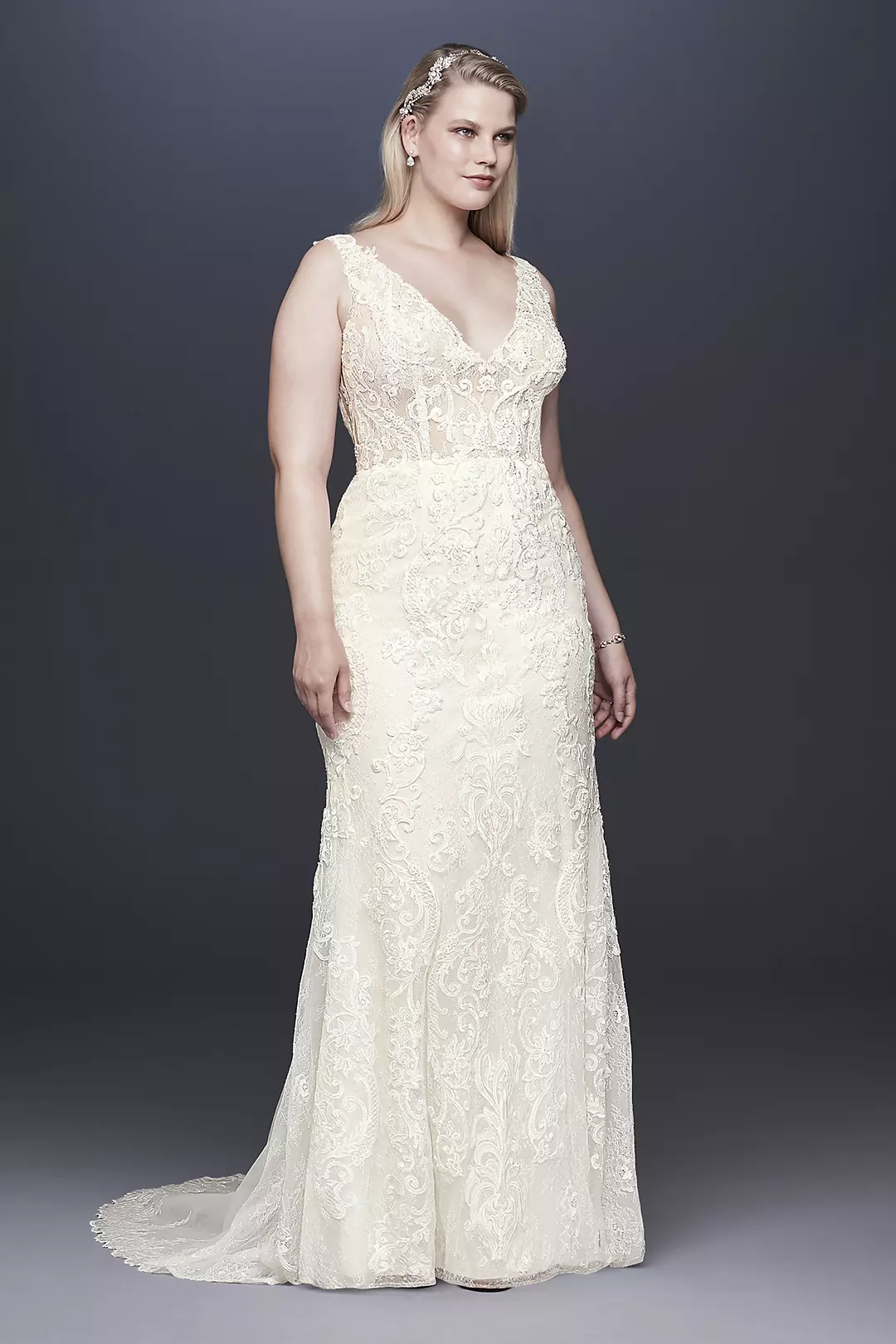 Illusion Lace Plunge Bodice Petite Wedding Dress - Image 12
