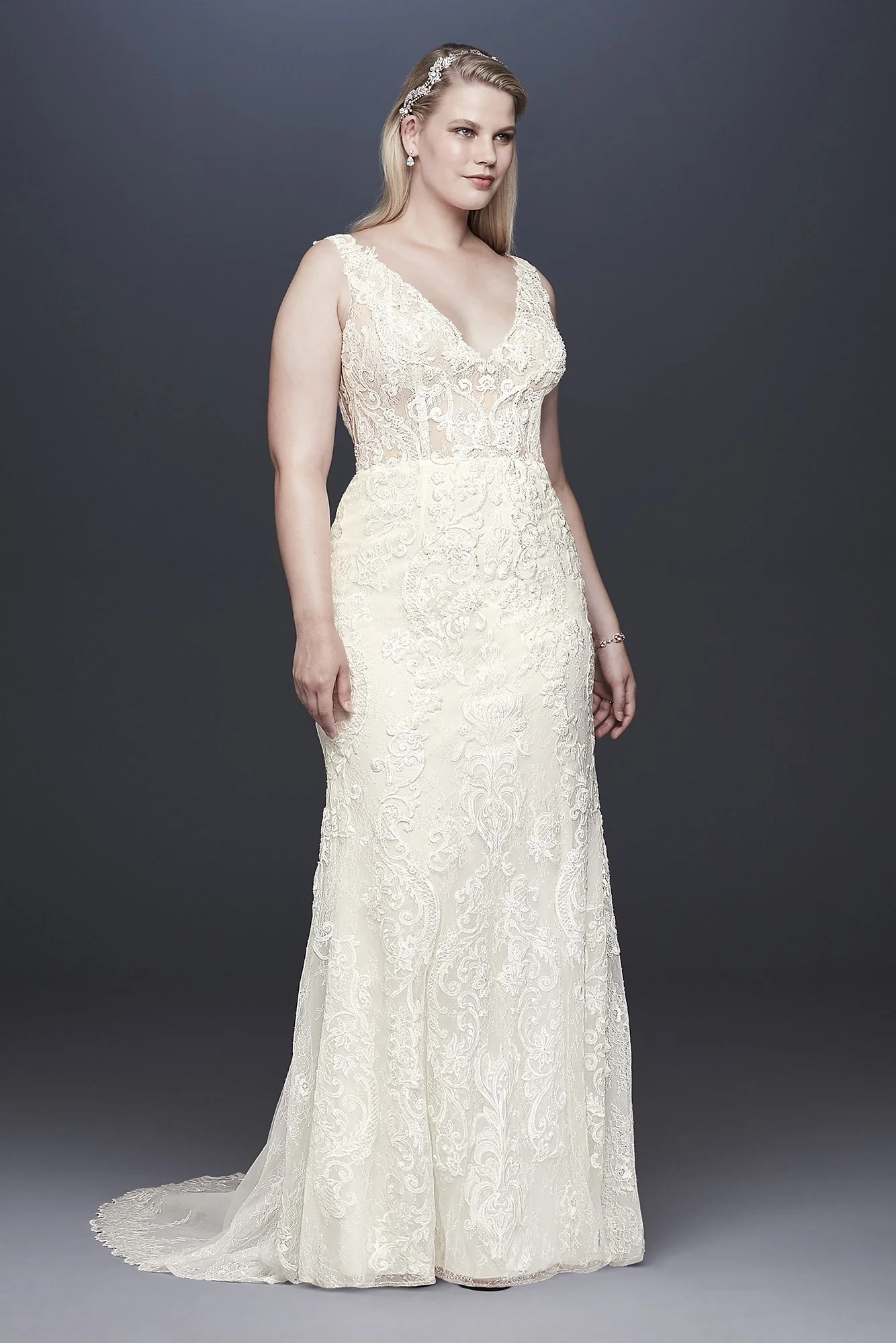 Illusion Lace Plunge Bodice Petite Wedding Dress - Image 4